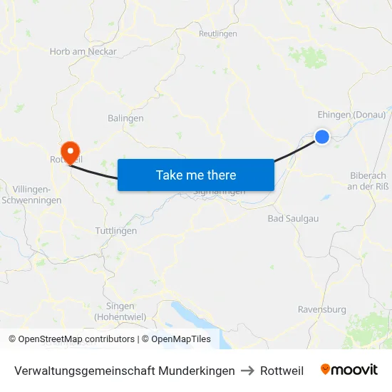 Verwaltungsgemeinschaft Munderkingen to Rottweil map