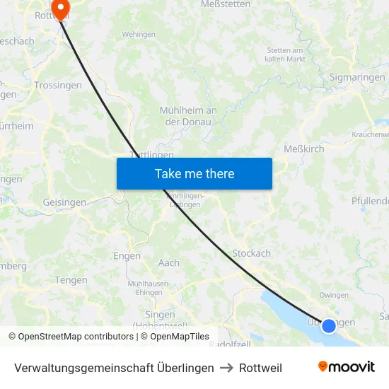 Verwaltungsgemeinschaft Überlingen to Rottweil map