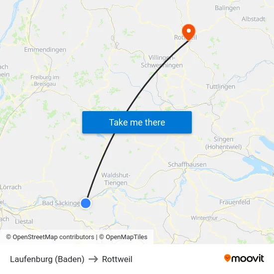 Laufenburg (Baden) to Rottweil map