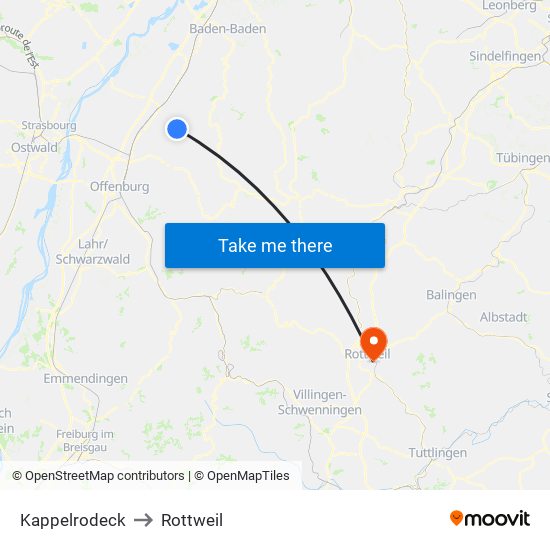 Kappelrodeck to Rottweil map