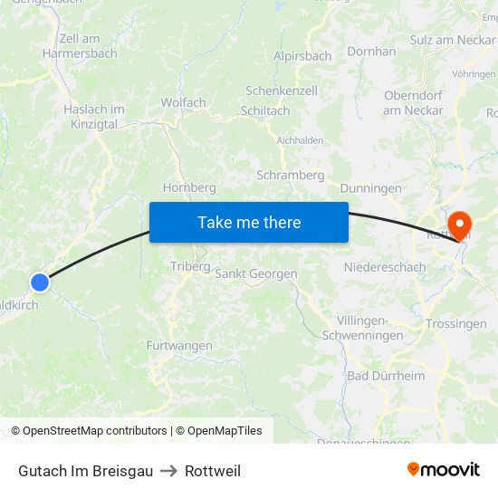 Gutach Im Breisgau to Rottweil map