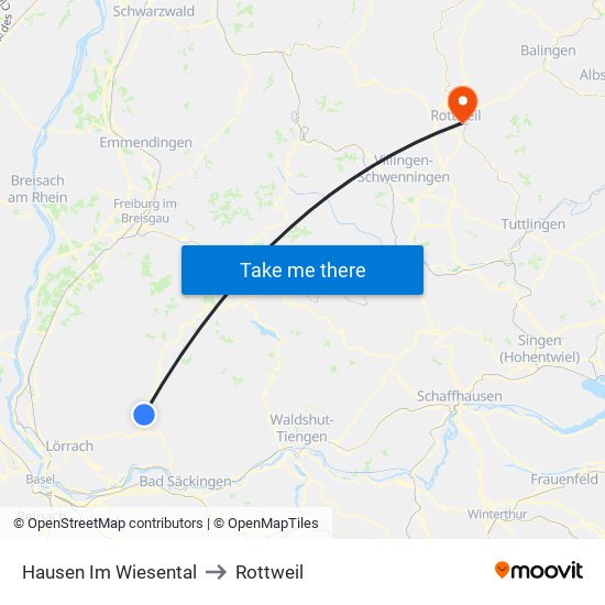 Hausen Im Wiesental to Rottweil map