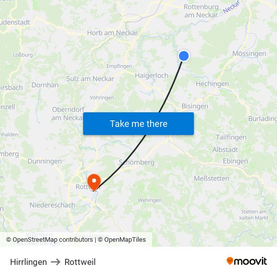 Hirrlingen to Rottweil map