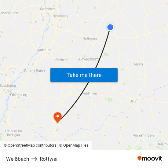 Weißbach to Rottweil map