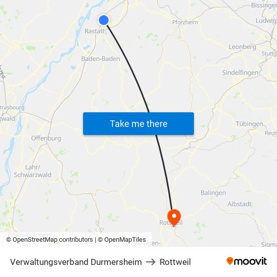 Verwaltungsverband Durmersheim to Rottweil map