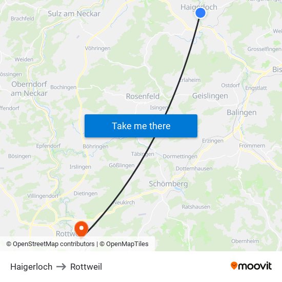 Haigerloch to Rottweil map