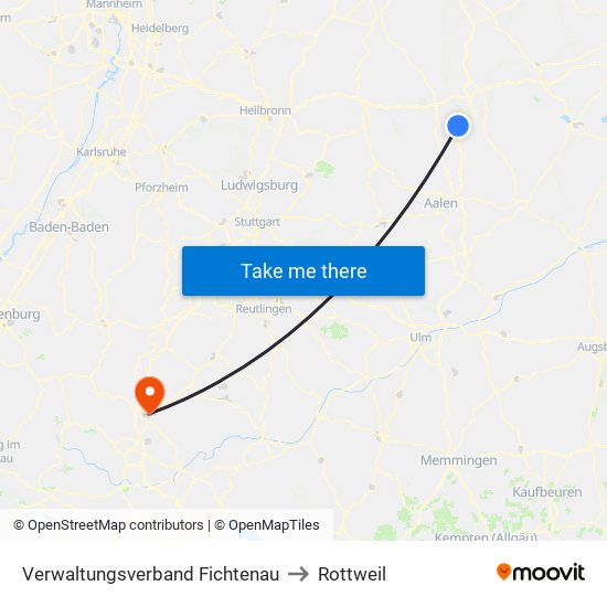 Verwaltungsverband Fichtenau to Rottweil map