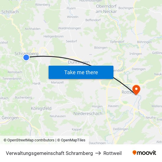 Verwaltungsgemeinschaft Schramberg to Rottweil map