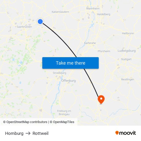 Homburg to Rottweil map