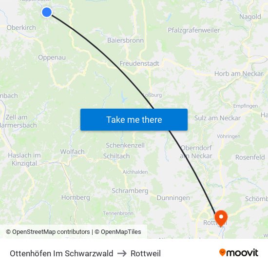 Ottenhöfen Im Schwarzwald to Rottweil map