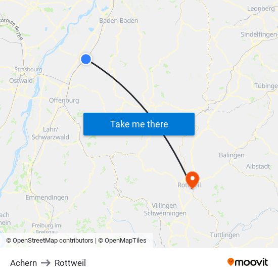 Achern to Rottweil map