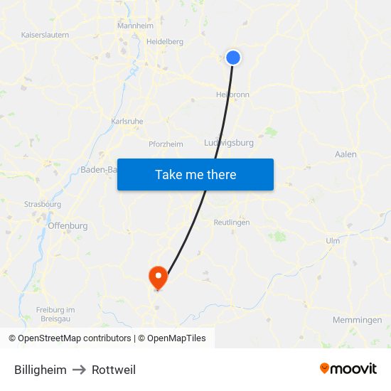 Billigheim to Rottweil map