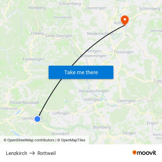 Lenzkirch to Rottweil map