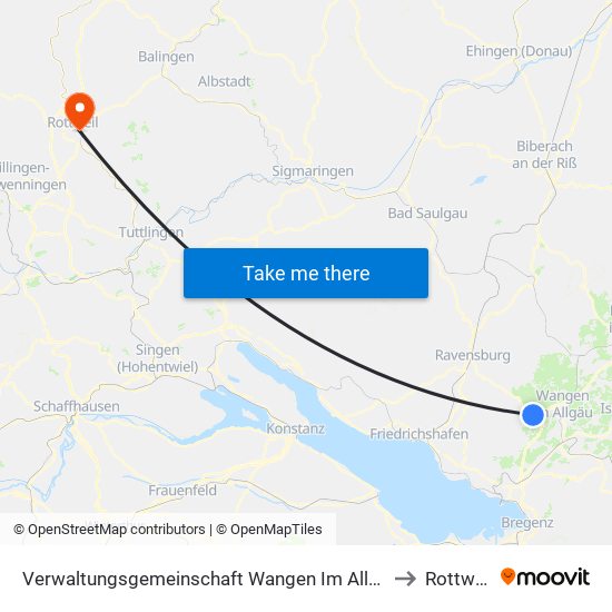 Verwaltungsgemeinschaft Wangen Im Allgäu to Rottweil map