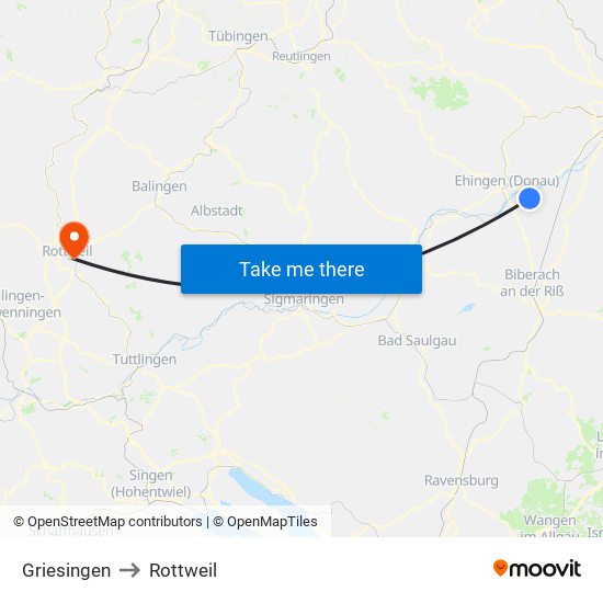 Griesingen to Rottweil map