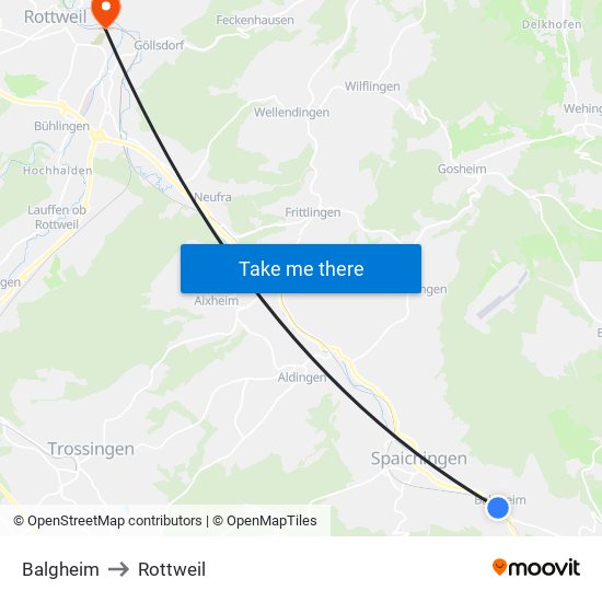 Balgheim to Rottweil map