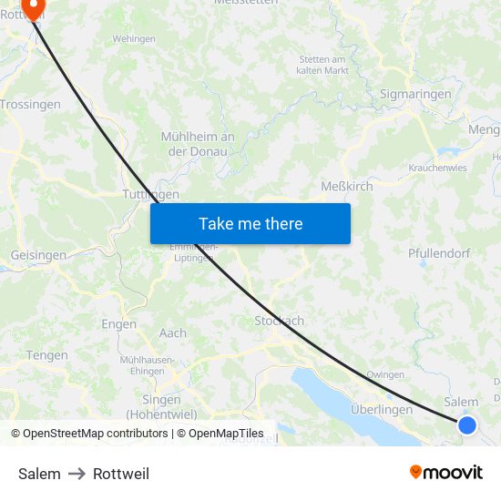 Salem to Rottweil map