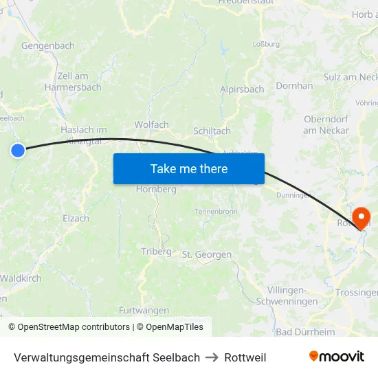 Verwaltungsgemeinschaft Seelbach to Rottweil map