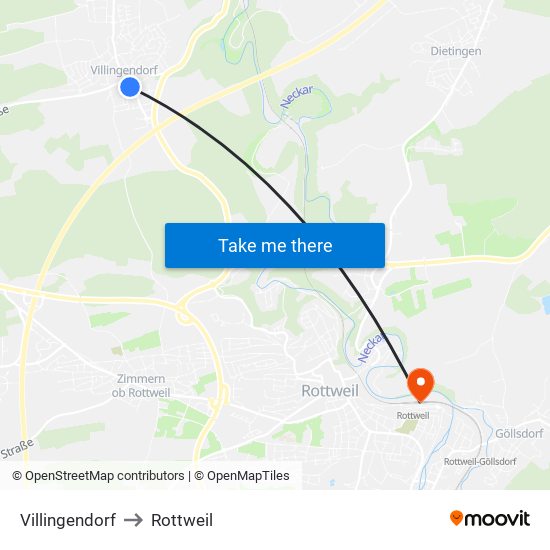 Villingendorf to Rottweil map