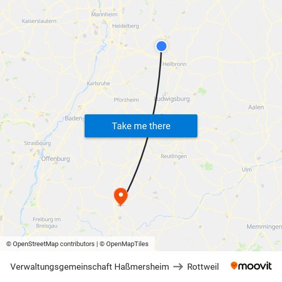 Verwaltungsgemeinschaft Haßmersheim to Rottweil map