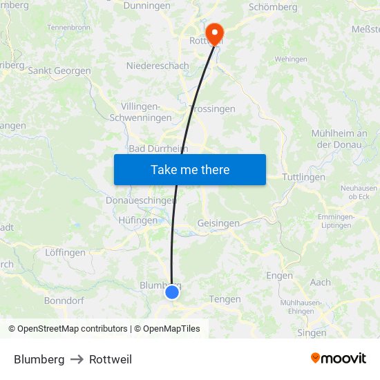 Blumberg to Rottweil map