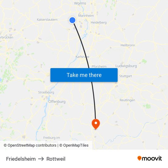 Friedelsheim to Rottweil map