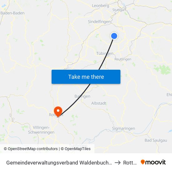 Gemeindeverwaltungsverband Waldenbuch/Steinenbronn to Rottweil map
