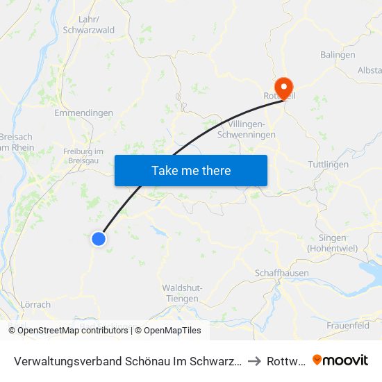 Verwaltungsverband Schönau Im Schwarzwald to Rottweil map