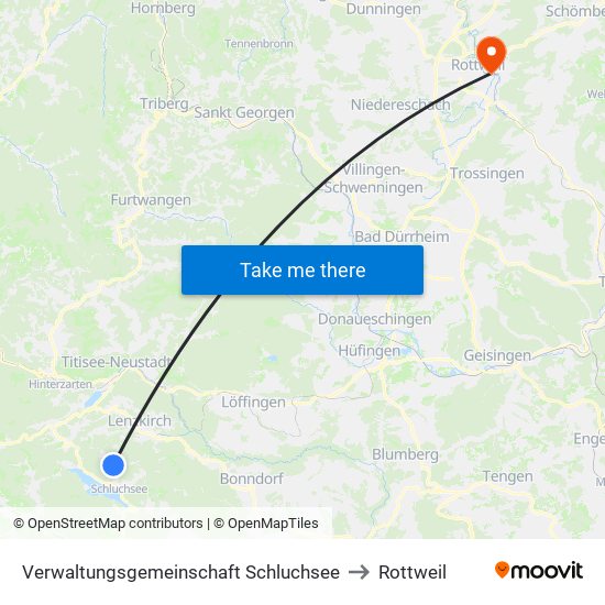 Verwaltungsgemeinschaft Schluchsee to Rottweil map