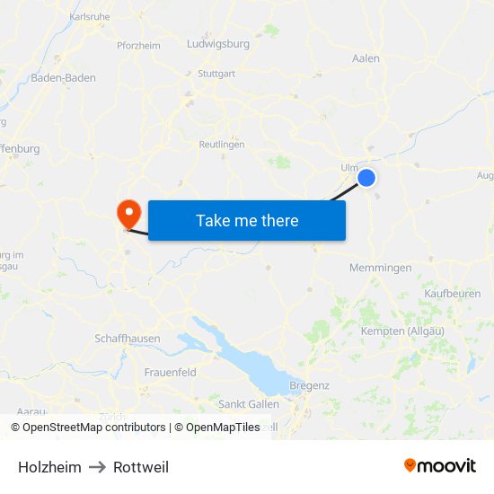 Holzheim to Rottweil map