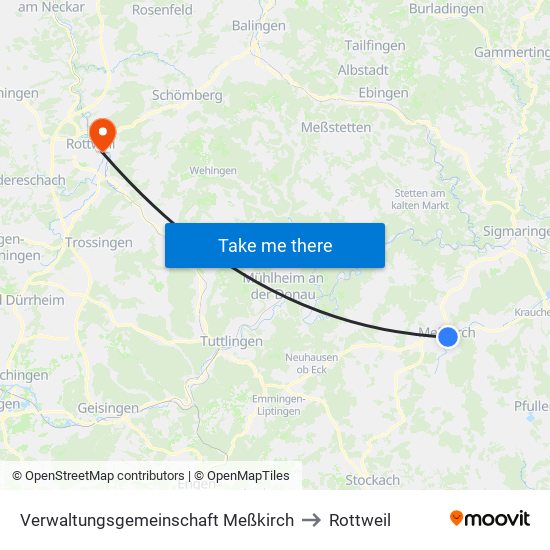 Verwaltungsgemeinschaft Meßkirch to Rottweil map