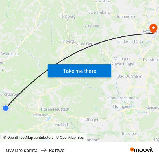 Gvv Dreisamtal to Rottweil map