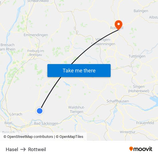 Hasel to Rottweil map