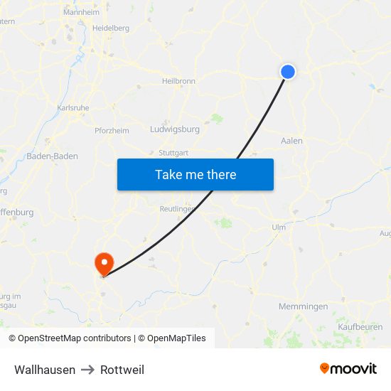 Wallhausen to Rottweil map