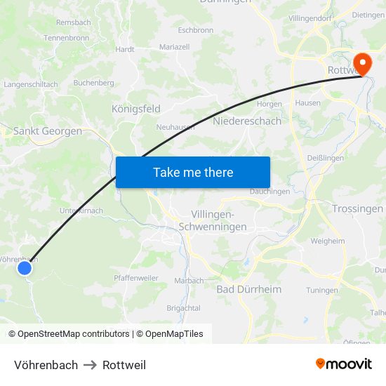 Vöhrenbach to Rottweil map