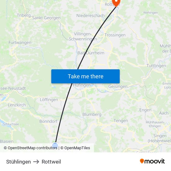 Stühlingen to Rottweil map