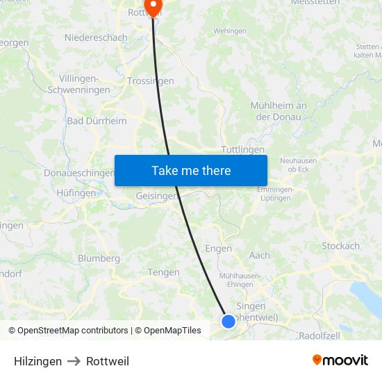 Hilzingen to Rottweil map