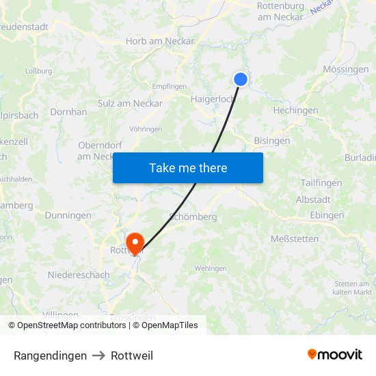 Rangendingen to Rottweil map