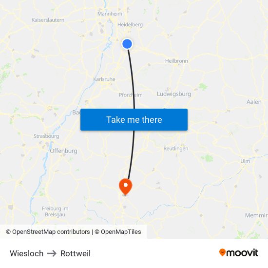 Wiesloch to Rottweil map