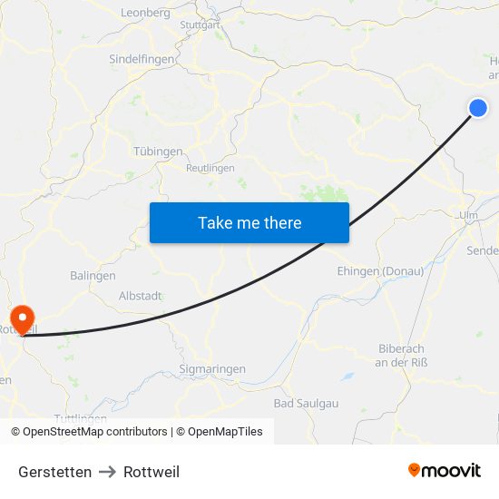 Gerstetten to Rottweil map