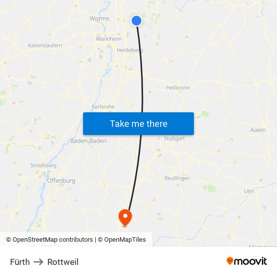 Fürth to Rottweil map