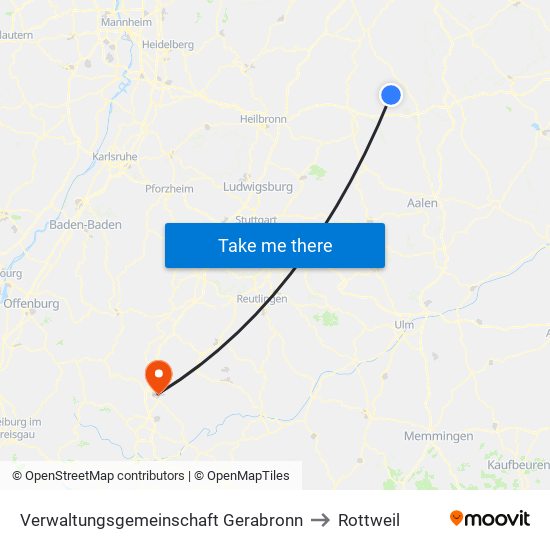 Verwaltungsgemeinschaft Gerabronn to Rottweil map