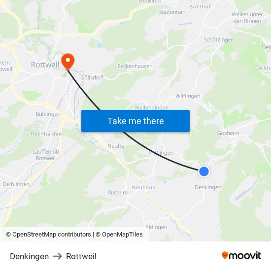 Denkingen to Rottweil map