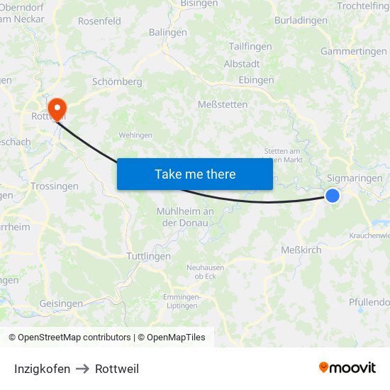 Inzigkofen to Rottweil map