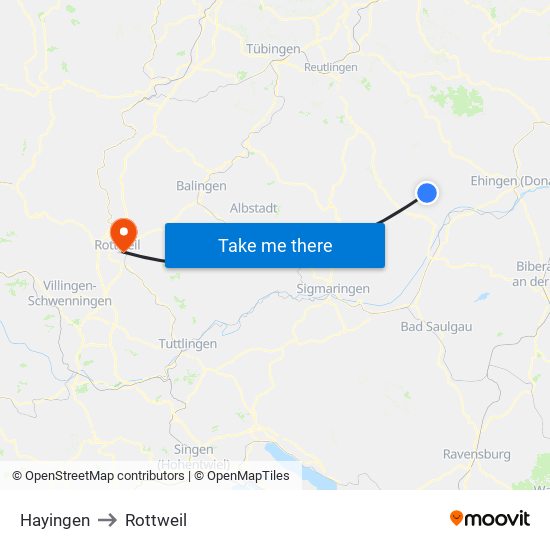 Hayingen to Rottweil map
