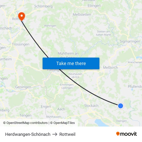 Herdwangen-Schönach to Rottweil map
