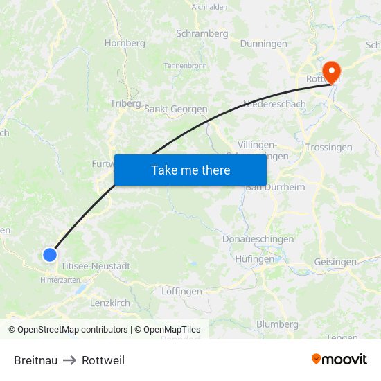 Breitnau to Rottweil map