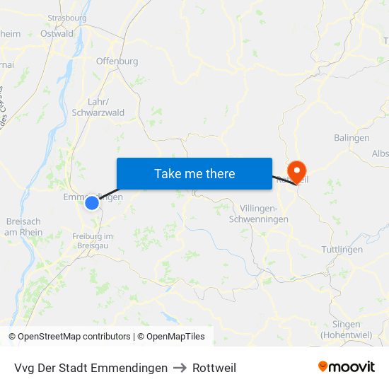 Vvg Der Stadt Emmendingen to Rottweil map