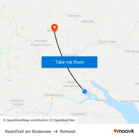 Radolfzell am Bodensee to Rottweil map