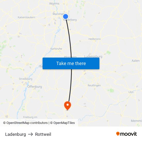 Ladenburg to Rottweil map